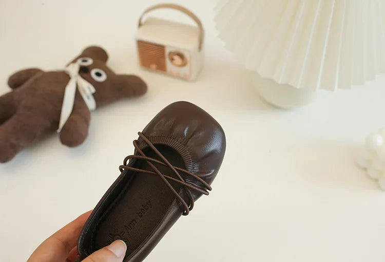 Baby Girls Leather Shoes Soft Princess Ruffles Pleated Mules Kids Casual Flats Slip-on 2025 Autumn New Children's Dress Shoes