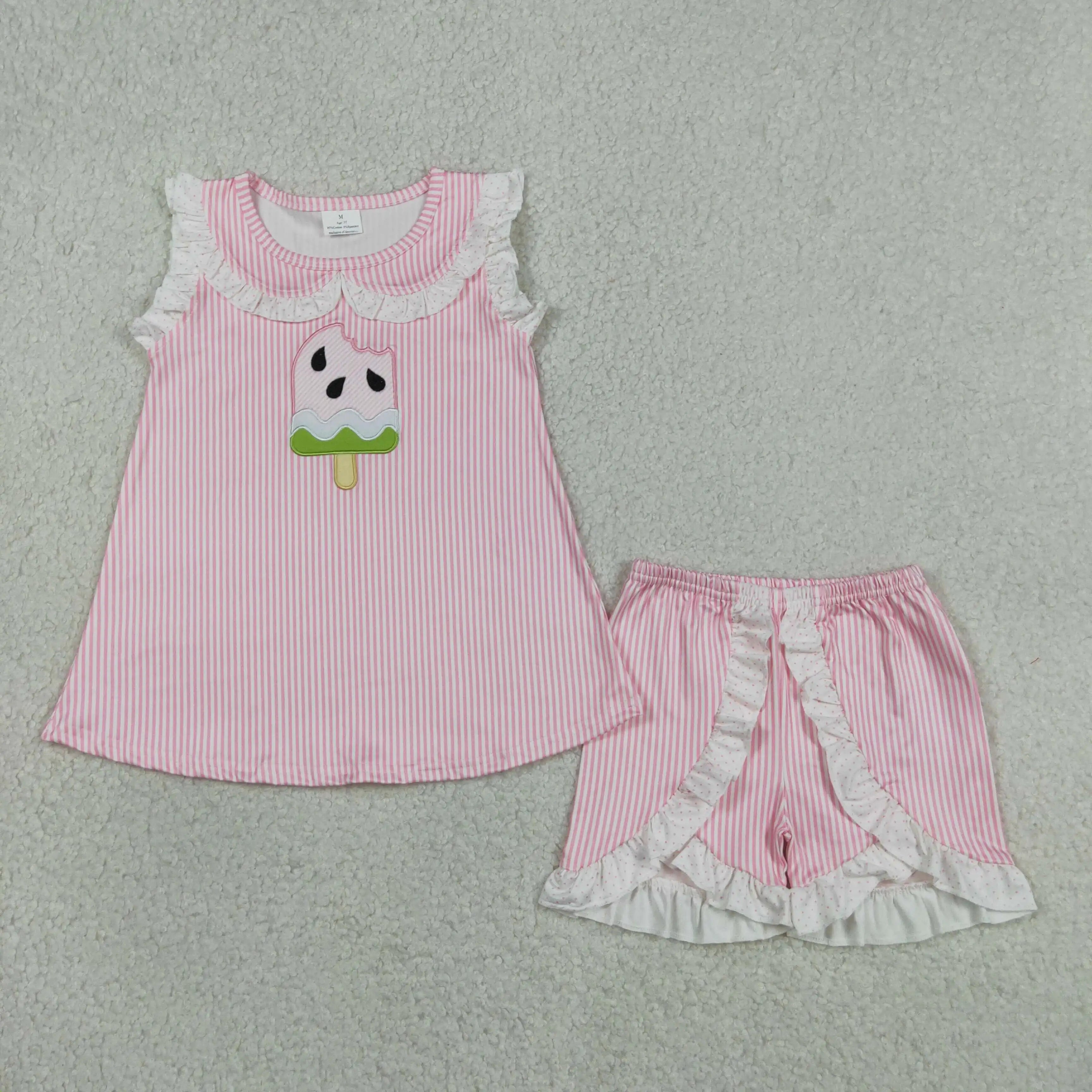 Summer clothing Baby Girls outfits Toddlers Girls wholesale boutique Embroidery Fishes Baby Girls Tunic Shorts Clothes