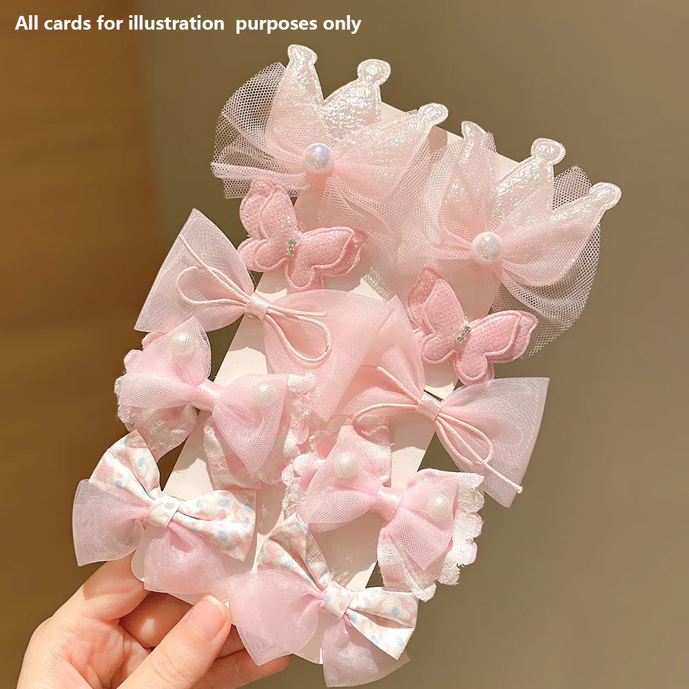 10 Stück süße rosa Haarnadeln, niedliche und vielseitige Kronen-Schleifen-Pony-Haarspangen, Kinder-Baby-Haarschmuck-Set für Mädchen