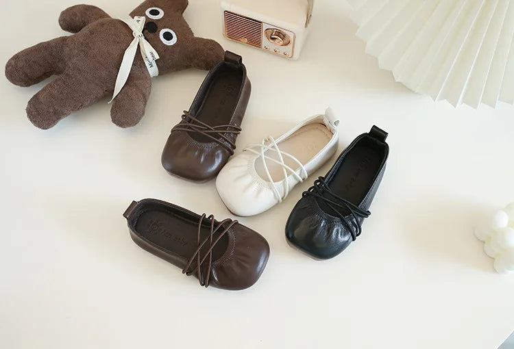 Baby Girls Leather Shoes Soft Princess Ruffles Pleated Mules Kids Casual Flats Slip-on 2025 Autumn New Children's Dress Shoes
