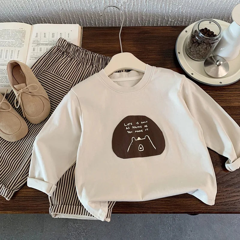 2025 New Autumn Clothing For Boys Featuring Long-Sleeved Cartoon Patch T-Shirts Trendy Children's Apparel