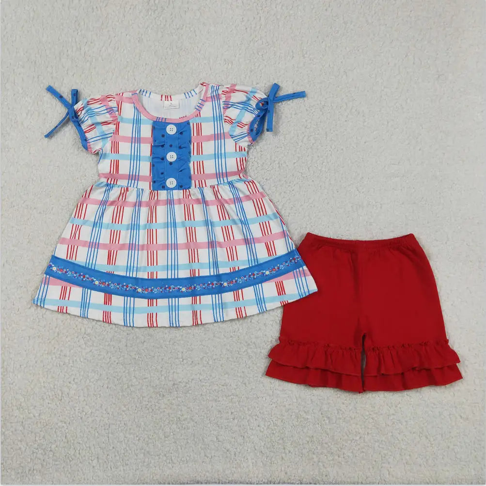 Summer clothing Baby Girls outfits Toddlers Girls wholesale boutique Embroidery Fishes Baby Girls Tunic Shorts Clothes