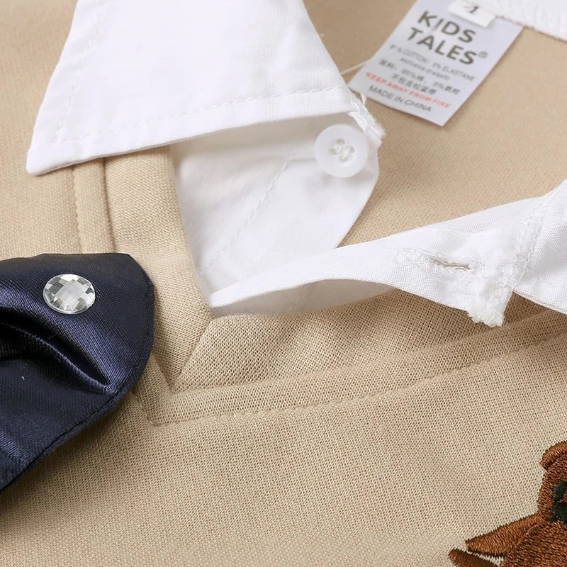 2025 Recién llegados Bebés Niños Otoño Algodón Sudadera con capucha Traje de vaquero Niños pequeños Caballero Pajarita Falso dos piezas Ropa para niños