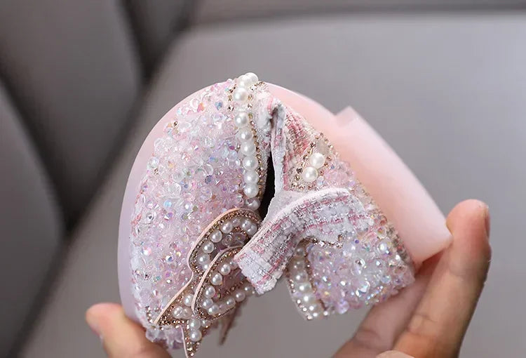 Sandalias para niñas, moda, lentejuelas, diamantes de imitación, lazo, zapatos de princesa para bebé, sandalias planas para niños, tallas 21-36
