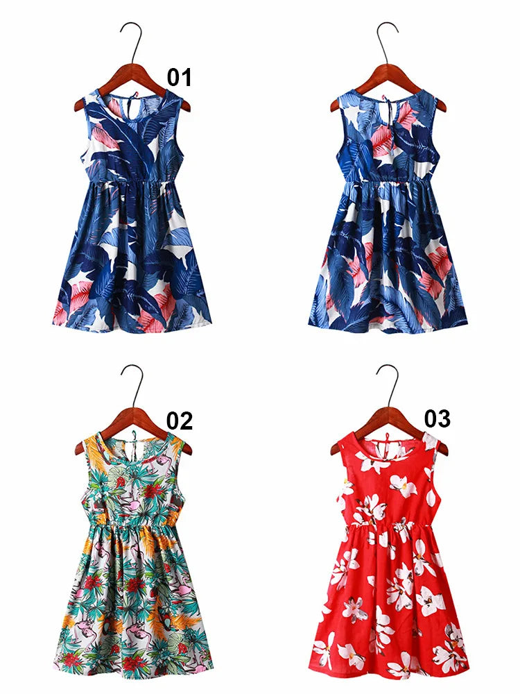 New Mother Daughter Summer Dresses Sleeveless Floral Flower Print Sundress Mom Mommy and Me Beach Dress Family Matching Outfits