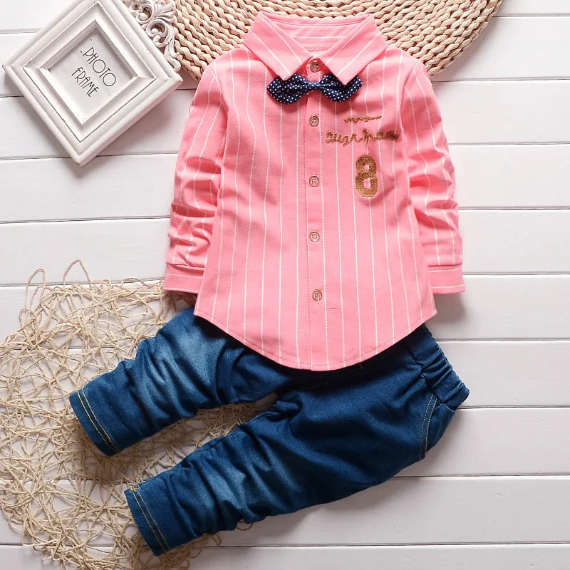 Kinder Jungen Kleidung Baby Casual Fliege Hemd + Hose 2-teilige Sets Sommer Kleinkind Denim Outfits Kinder Anzüge Kleinkind Kleidung BC1219