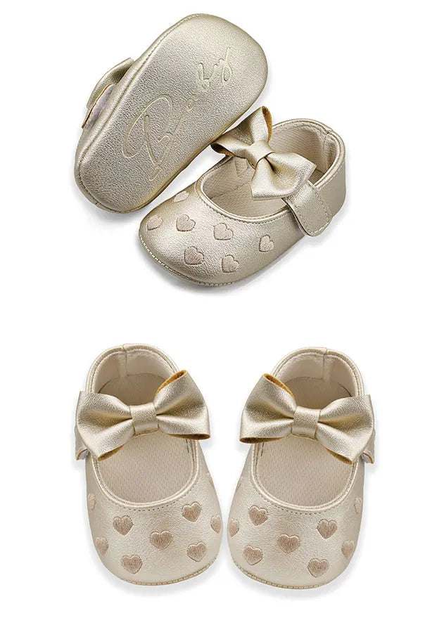 Baby Shoes Classic Dress Cute Bow-knot Heart Anti-slip Soft Sole First Walkers Infant Baby Girls Toddler Shoes 0-18m