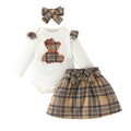 Baby Clothing Set Bodysuits Skirts Hairband 3-Piece Sets for Newborn To 18 Months Cartoon Bear Design for Baby Girls Clothing