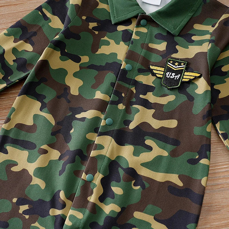 Newborn Clothes Cool Camouflage Badge Comfortable And Soft 0-18 Boys And Girls Spring And Autumn Long Sleeved Baby Jumpsuit