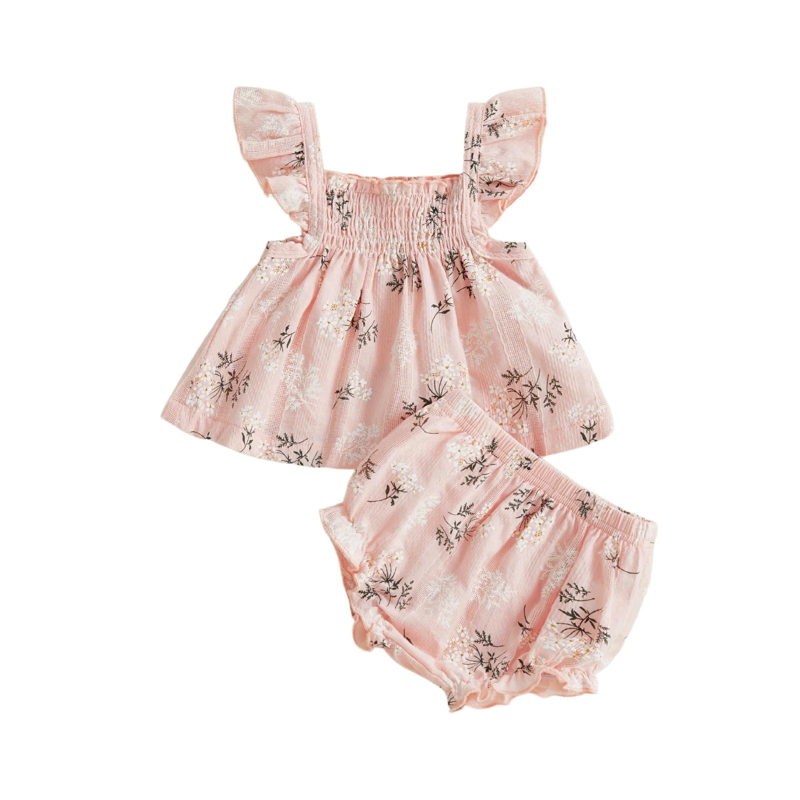 Toddler Girl Floral Print Flutter Sleeve Top and Shorts Set for Summer Cute 2 Piece Outfit for Casual Wear
