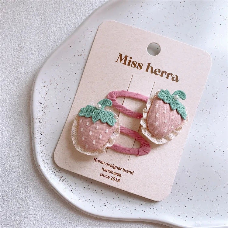 Pink Padded Fabric Cartoon Fruit Hair Clips Hair Ties for Girls Sweet Elastic Ponytail Holders Cute No Damage Hair Accessories