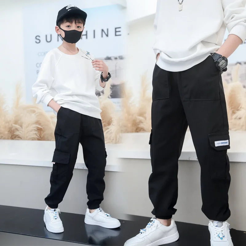 Jungenhosen Jungen Haremshosen Cargo-Hosen mit Taschen Teenager Jungen Multi-Pocket-Hosen Kinder Frühling Herbst Jungen Freizeithosen Streetwear