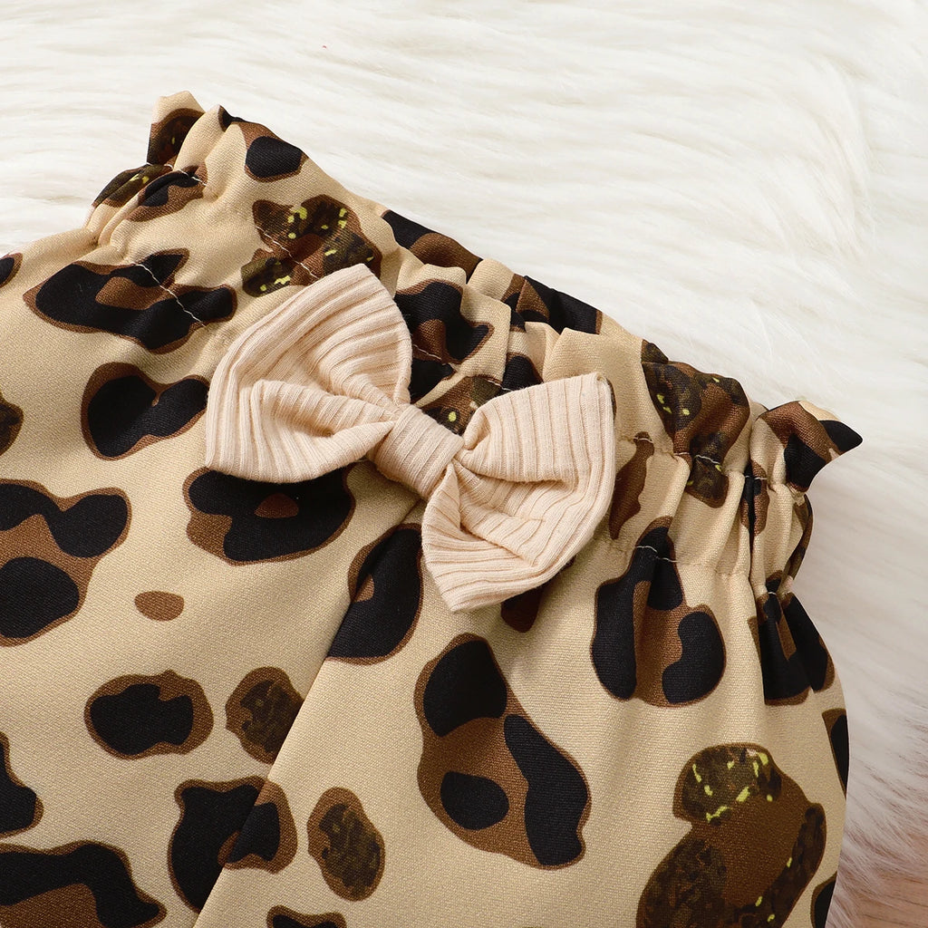 Conjunto de ropa para bebé recién nacido de 0 a 18 meses, body de manga larga + pantalones de leopardo + diadema, 3 piezas, atuendos de otoño a la moda para niña pequeña