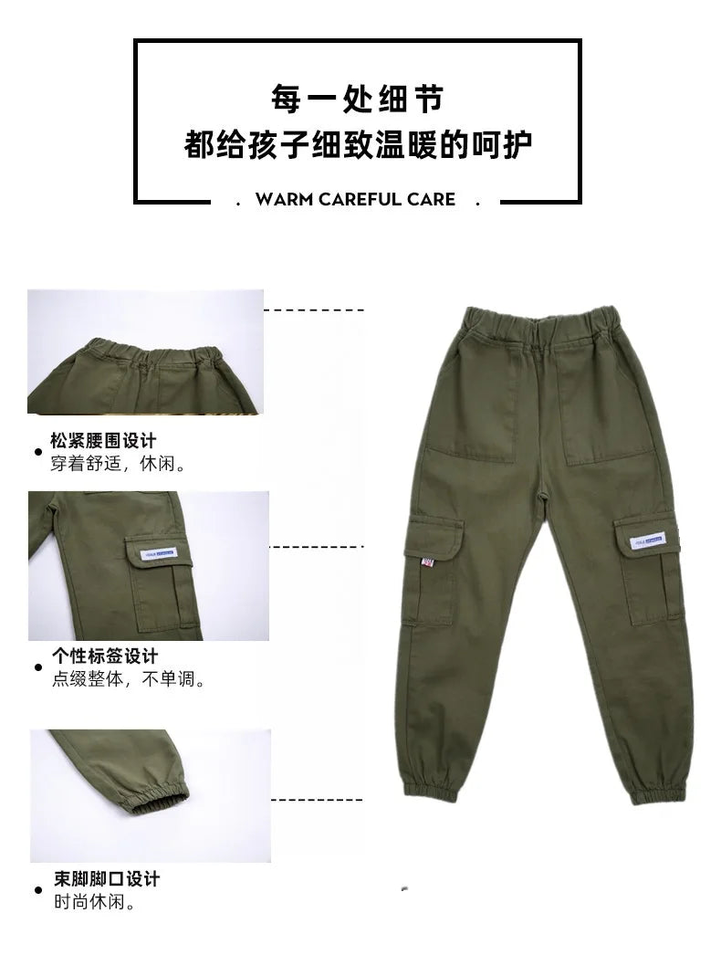 Jungenhosen Jungen Haremshosen Cargo-Hosen mit Taschen Teenager Jungen Multi-Pocket-Hosen Kinder Frühling Herbst Jungen Freizeithosen Streetwear
