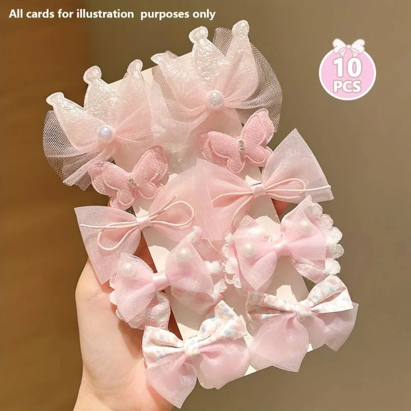 10 Stück süße rosa Haarnadeln, niedliche und vielseitige Kronen-Schleifen-Pony-Haarspangen, Kinder-Baby-Haarschmuck-Set für Mädchen
