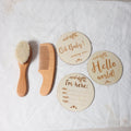 Baby Comb Brush Set Newborn Gift Set Natural Wool Beech Wooden Comb Baby Bib Pacifier Clip Kids Baby Hair Brush