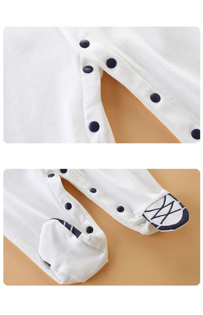 Baby jumpsuit spring & fall pure cotton long-sleeved newborn clothes 0-1 year old baby baseball uniform foot-covering hoodie