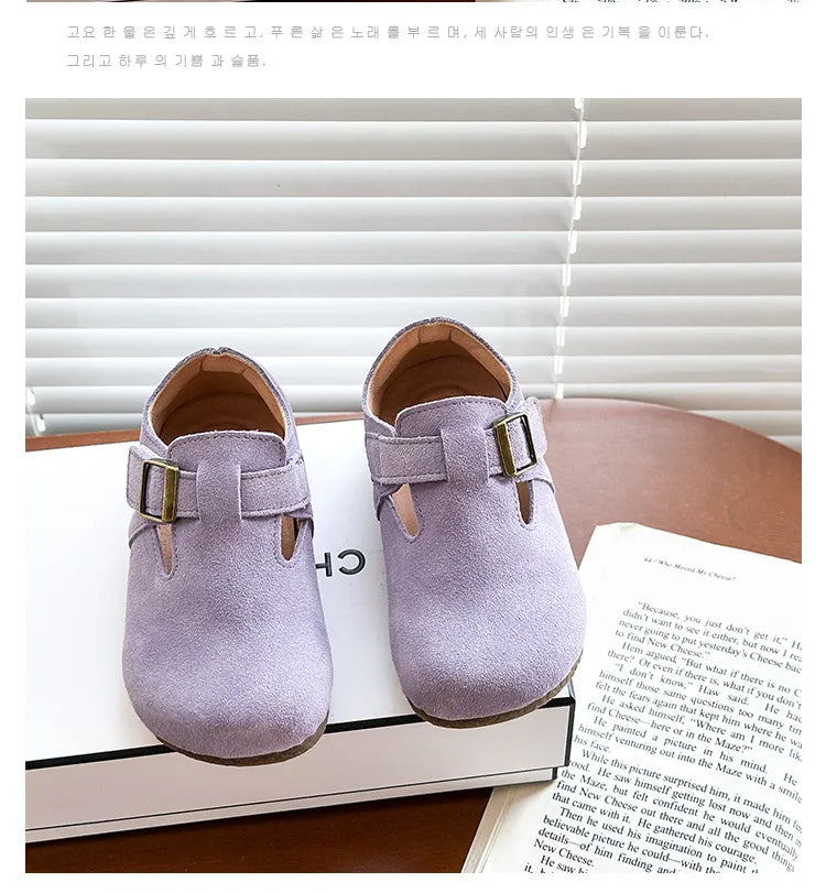 Baby Single Leather Shoes Boys Girls Candy Color Spring Flats Children Metal Buckle Design Genuine Leather Flats For School