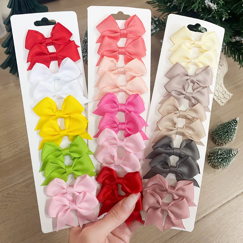 10 Stück/Set einfarbige Kinderhaarschleifen Haarklammern für Baby Mädchen handgefertigte Bandschleifen Haarnadeln Haarspangen Neujahr Haaraccessoires