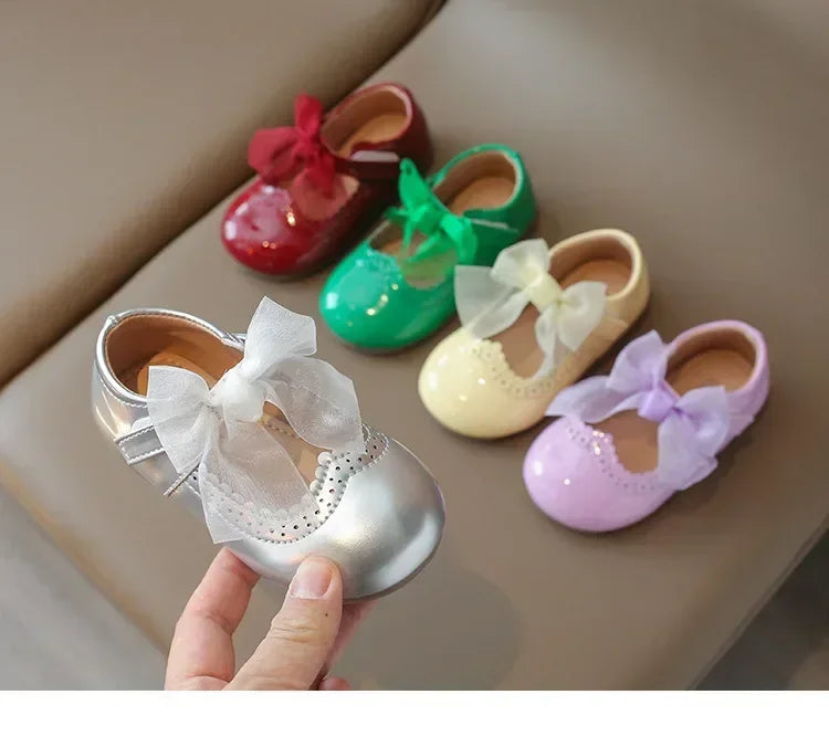 Baby Girl Leather Shoes Spring Autumn New Fashion Soft Comfortable Candy Color Princess Kids Dress Flats Ribbon Bow-knot Sweet