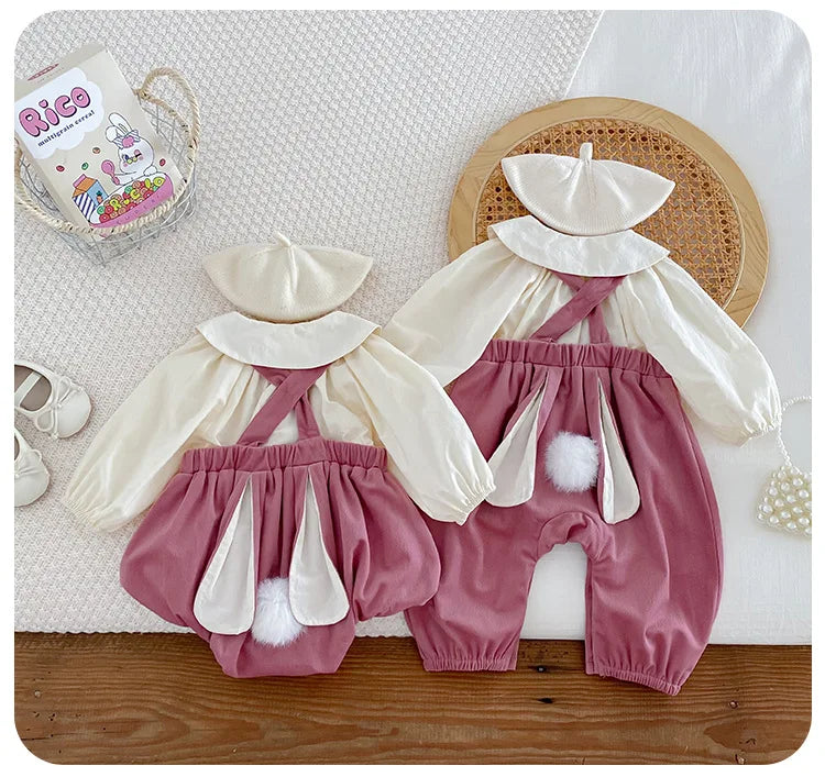 Baby Girl Two Piece Set Newborn Autumn Korean Children Clothing Baby Girls Solid Color Shirt Suspender Pants Cute Clothing