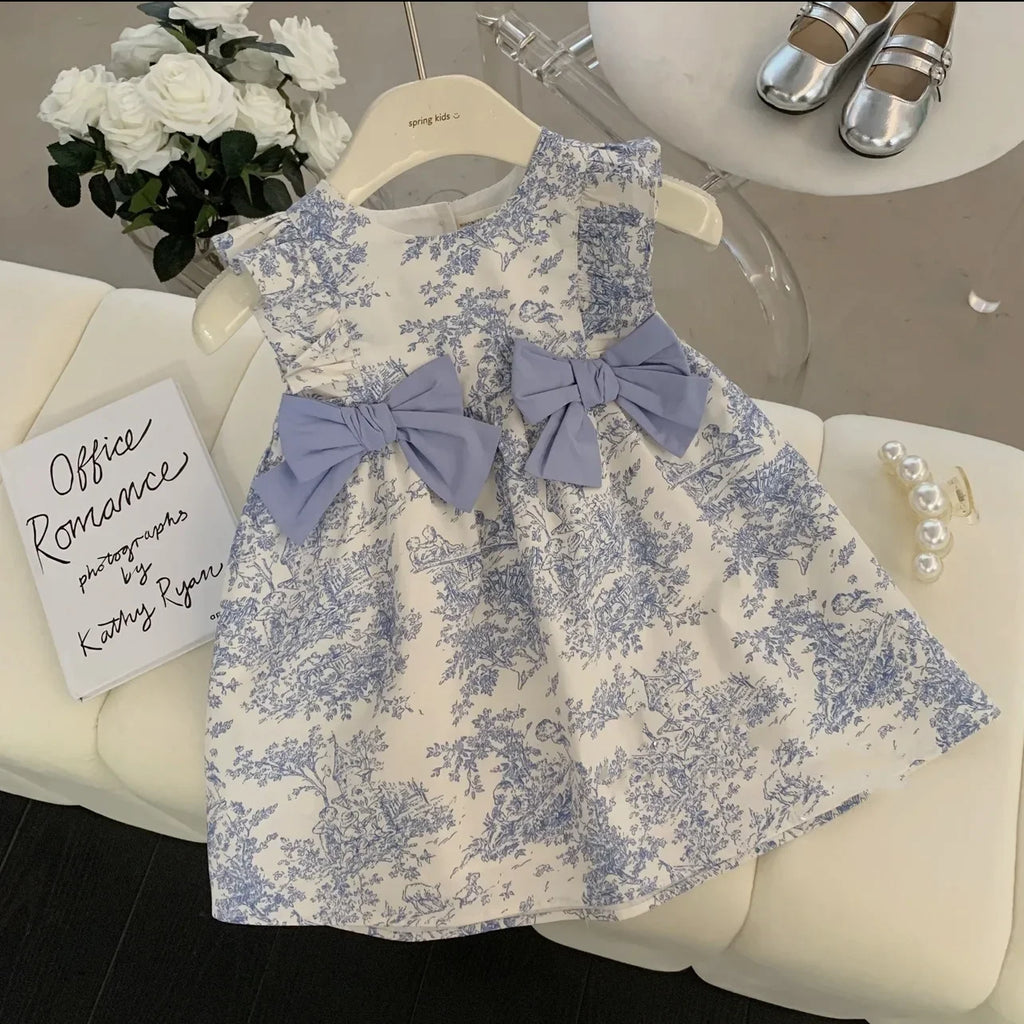 Family Matching Clothes Spring Summer Dress Mother Daughter Sleeveless Cotton Dress Father Son Shirt Baby Girl Cute Bow Dress