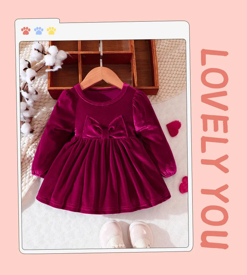 Prowow Baby Velvet Dresses New Year Long Sleeve Front Bow Purple Dress For Newborns Toddler Girls Christmas Costume 2026