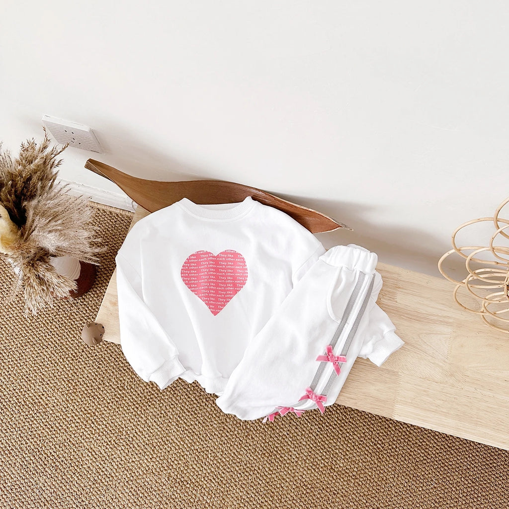 Baby Girl Clothes Toddler Sets Cotton Love Sweatshirt Long Sleeve Top+Bow Pants Spring Newborn Kids Clothing Infant Outfit Suits