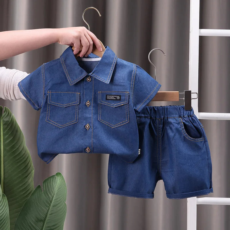 Sommer Kinderkleidung Jungen Anzug Denim Tops + Jeanshosen 2-teiliges Set Baby Freizeit Outfits