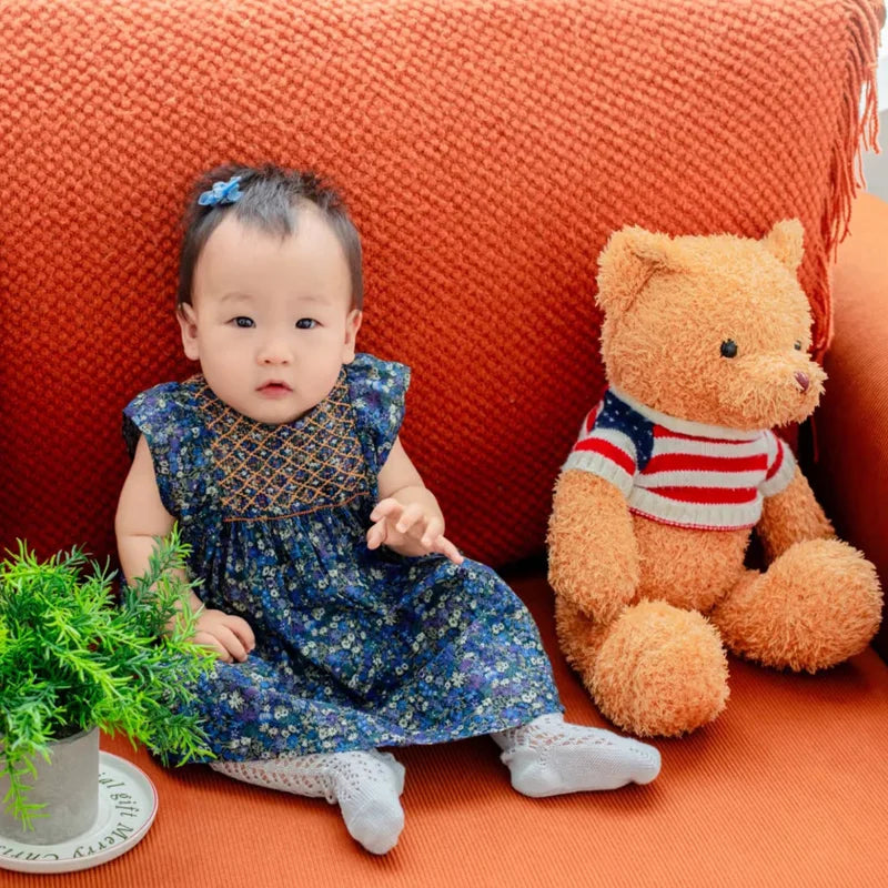 Auf Lager 2026 BP NEU Frühling Sommer Baby Mädchen Partykleider Blumendruck Kinderkleidung Größe 4-14 Jahre Baby Mädchen Kleidung