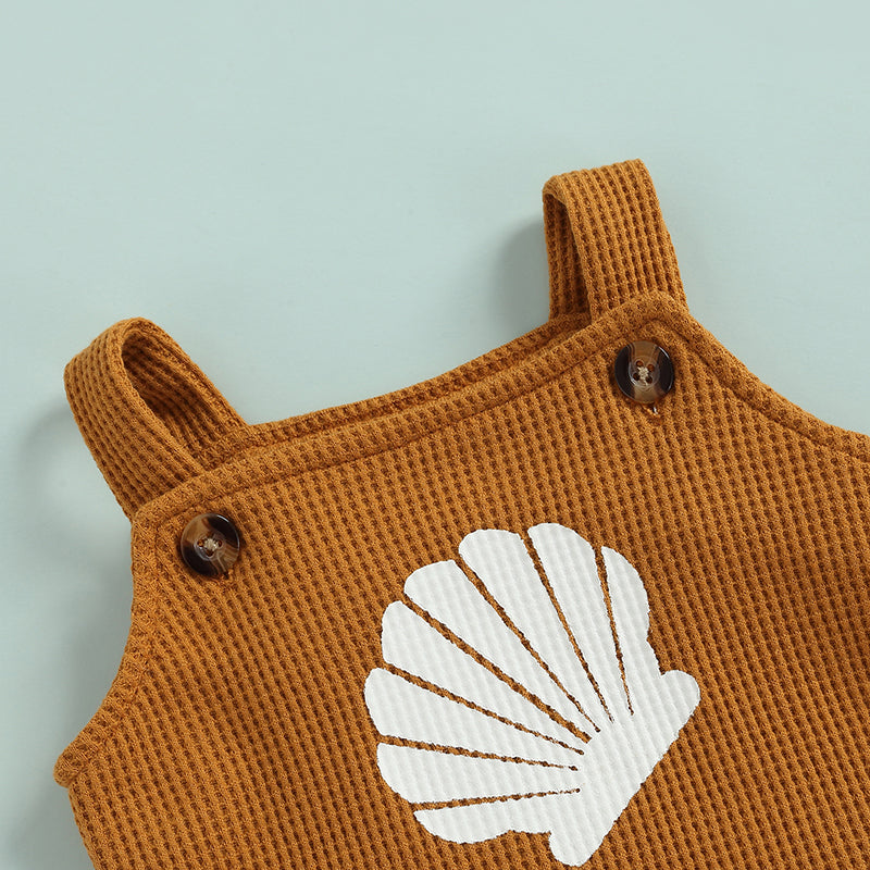 Conjuntos de ropa de verano para bebés de 0 a 18 meses, para niños y niñas, estampado de conchas, tirantes, botones, cuadros, monos de punto + pantalones cortos, chándales