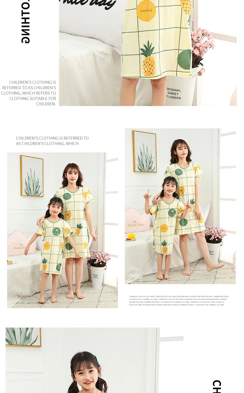 Summer Mom Daughter Night Dress Family Pajamas Sleepwear Kids Girl Nightgown Pajamas for Teen Girls Kids Pajamas Dress