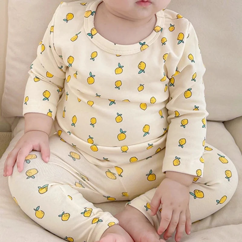 Conjuntos de pantalones cálidos de algodón de cintura alta + blusa de manga larga con cuello redondo, trajes de ropa interior para bebés, niños y niñas, pijamas nuevos y lindos de 0 a 3 años