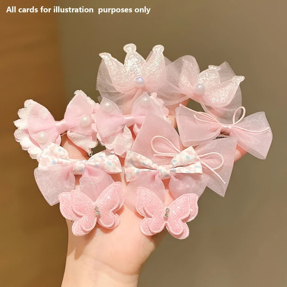10 Stück süße rosa Haarnadeln, niedliche und vielseitige Kronen-Schleifen-Pony-Haarspangen, Kinder-Baby-Haarschmuck-Set für Mädchen