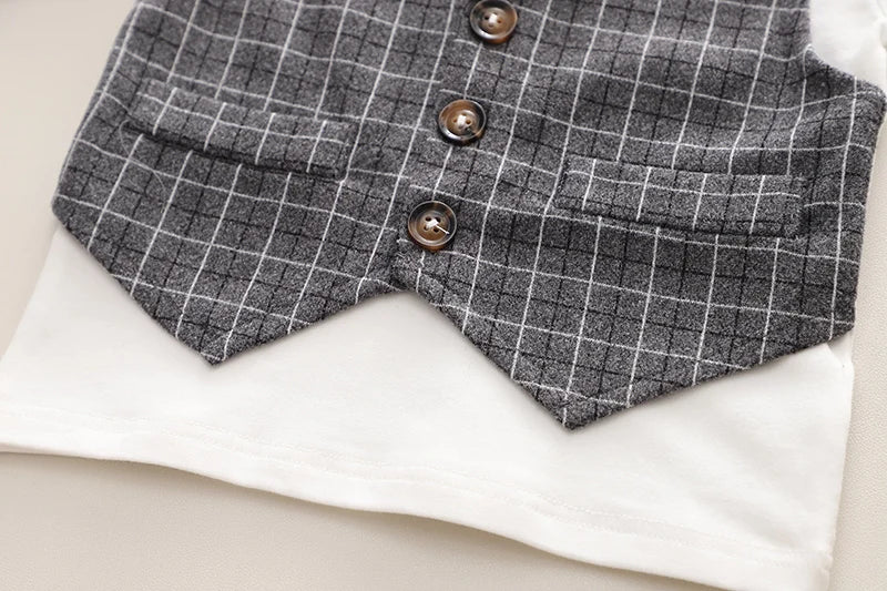 Children Clothing Spring Autumn Baby Boys Wear Infant Lapel Plaid T-Shirt Pants 3pcs/sets Toddler Casual Suit 0-5 Years