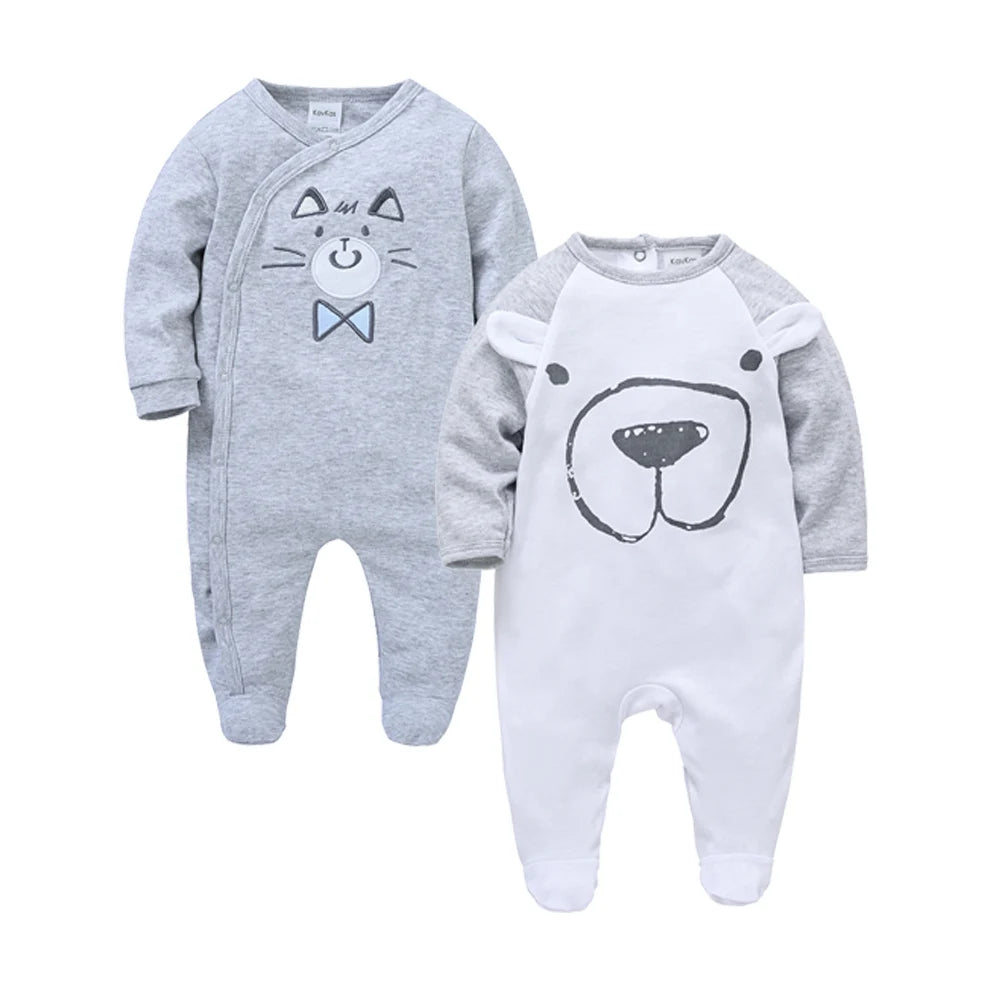 KAVKAS 1/2/3 Pcs Baby Boys Rompers Cartoon Print Overalls Cotton Infant Clothing Kids Jumpsuit Newborn Pajimas 0-3 Months