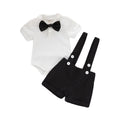 Conjunto de Traje Formal de Caballero para Bebé Recién Nacido, Camisa de Manga Corta con Lazo + Pelele de Pantalones Cortos, Moda de Verano, 2 Piezas