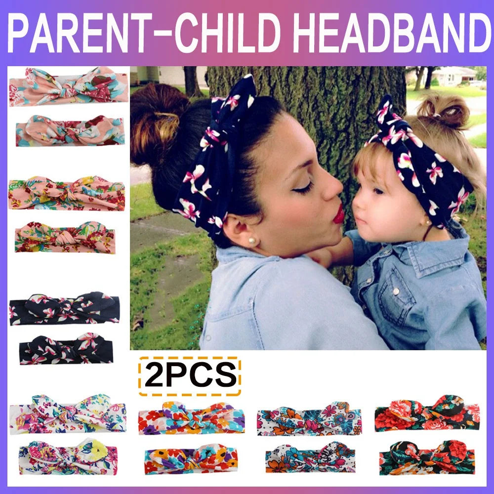 New Mother & Baby Bunny Ears Headbands 2PCS - Bow Hair Accessories Elastic Headband for Infants Toddlers Girls