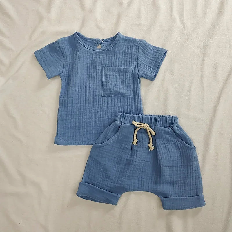 2-teiliges Baby-Outfit-Set aus Baumwolle, Neugeborenen-Mädchenkleidung, Jungen-Kleinkind-Strampler, T-Shirts und Shorts, weiche Kleidung für Babys im Säuglingsalter