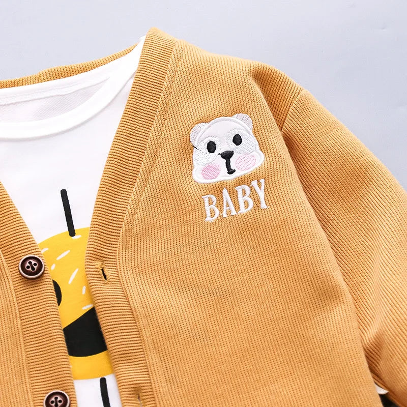 Conjunto de ropa para bebés y niñas pequeñas, primavera, otoño, pana, dibujos animados, conjuntos de ropa para niños, chaquetas con capucha y pantalones, traje para niños de 0 a 5 años