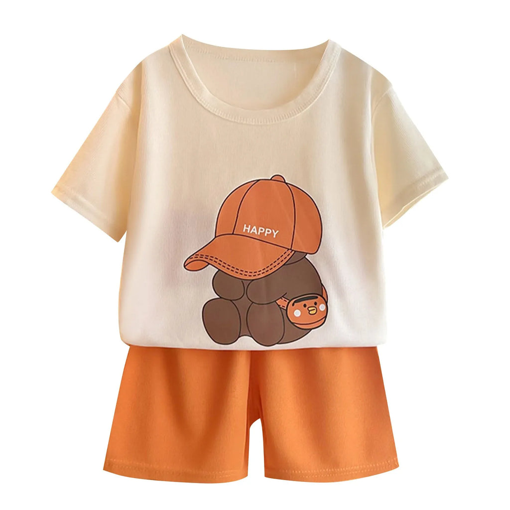 Boys Girls Cartoon Clothing Set Toddler Essentials Breathable Short Sleeve T-shirt Summer Outfit Soft Casual Loose Kids Shorts