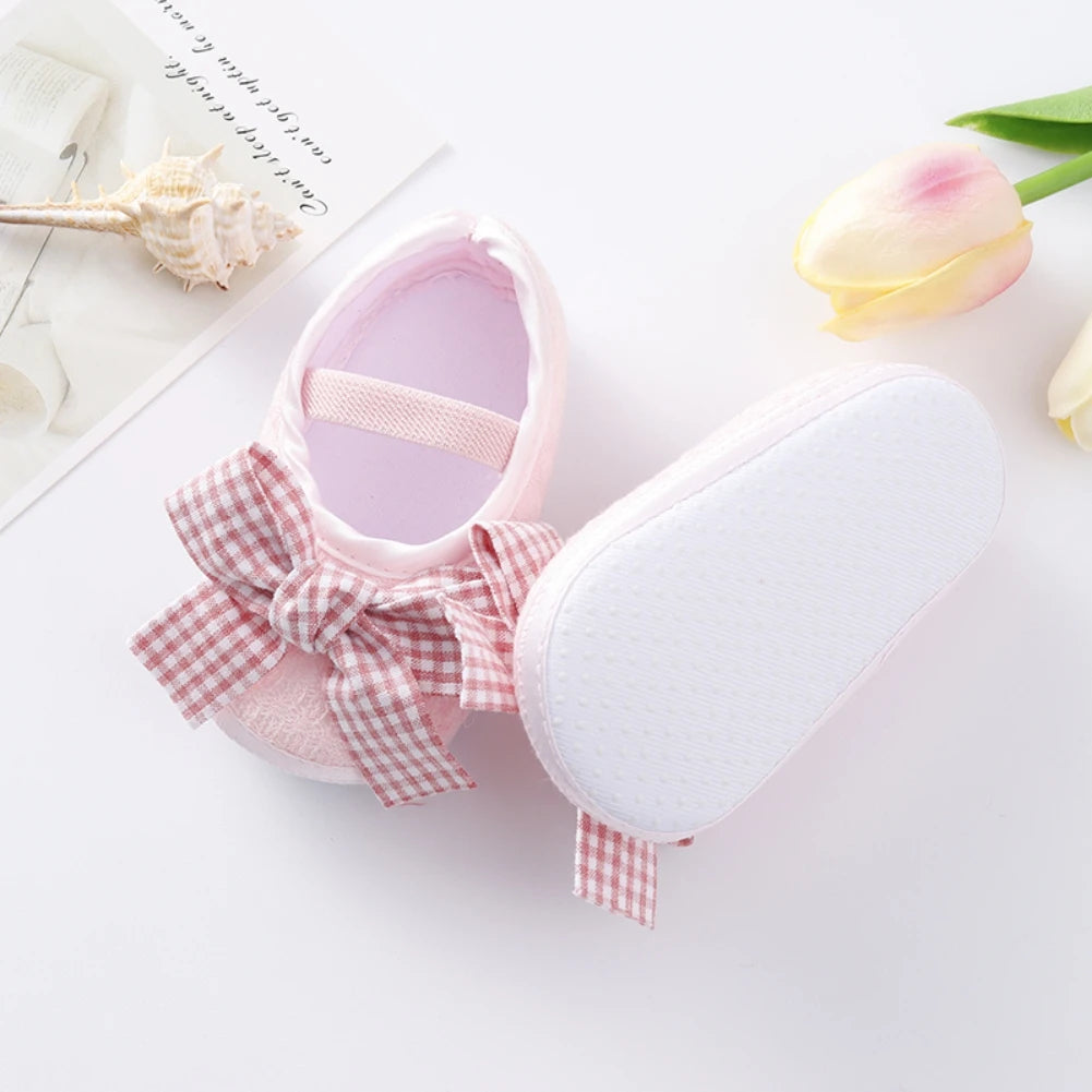 Mädchen Ballerinas mit Anti-Rutsch Weicher Sohle, Süße Schleife Schuhe Neugeborene Prinzessin Hochzeitsschuhe Kleinkind Lauflernschuhe 0-12M