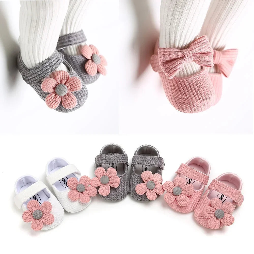 Newborn Baby Shoes Cute Bow-Knot Soft Sole Non-Slip Infant Walking Shoes for Girls 0-18 Months Princess Style First Walkers