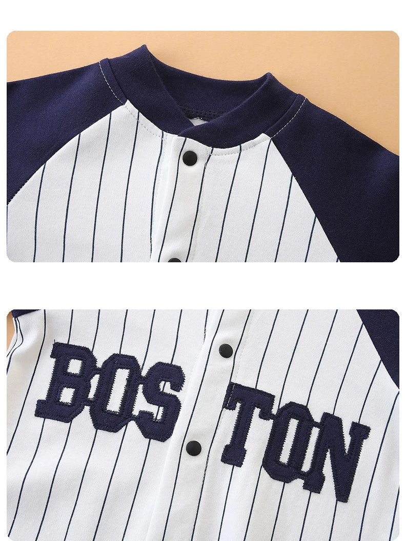 Uniforme de béisbol de algodón puro para bebé, manga larga bombacha, ropa de recién nacido, envoltorio de pies, primavera, otoño, 0-1 año