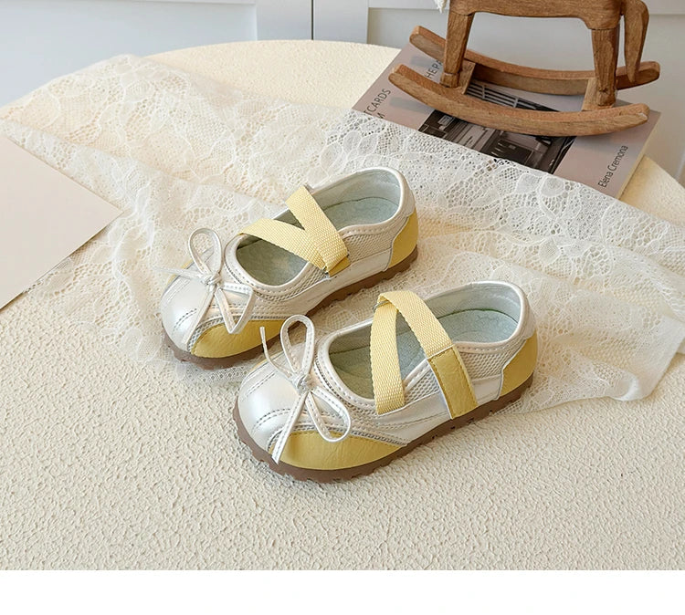 Children's Little Leather Shoes for Girls Elegant Ballet Soft Sole Flexible Bow Anti Slip Toddler Fashion Princess Single Shoes