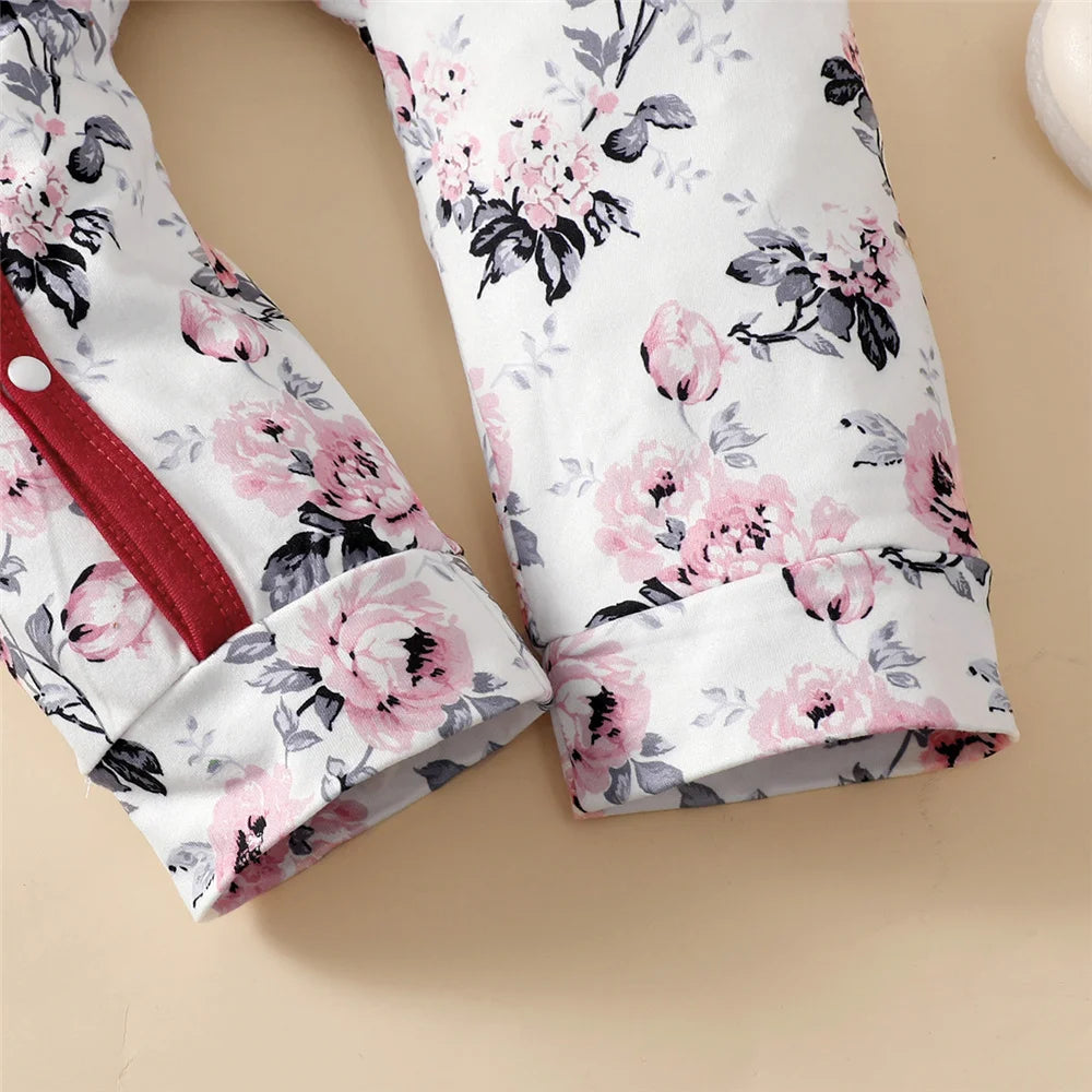 0-18 Monate Neugeborenes Baby Mädchen Strampler Kleidung Langarm Blumen Body Kostüm Süßer Baby Frühlings-Jumpsuit mit Hut