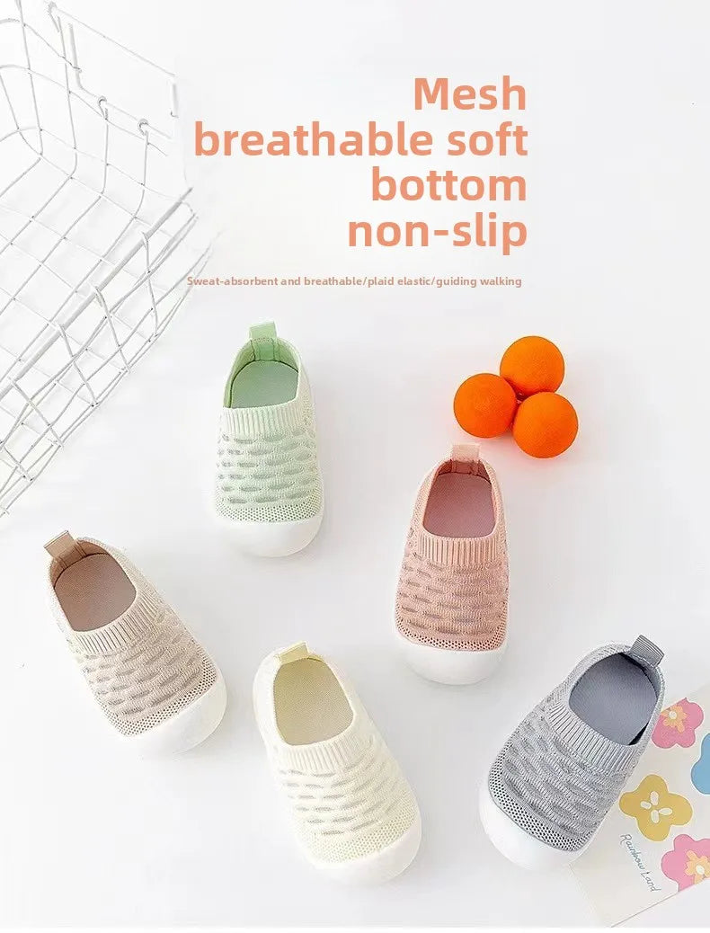 Baby Shoes Anti-slip Breathable Infant Crib Floor Socks with Rubber Sole for Children Girls Boys Mesh Shoes Soft Bottom Slippers