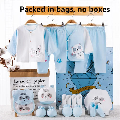 18piece/set Newborn Baby Clothes For Girls Boys Pants Sets Cotton Spring Autumn Soft Infant Boy Clothing New born Print Hat Bibs