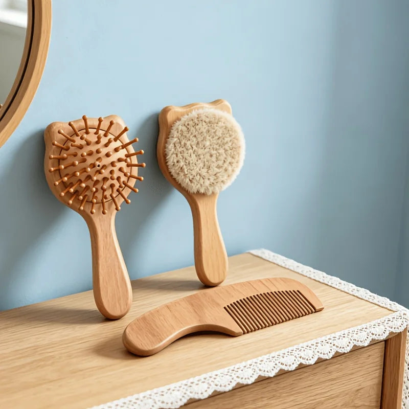4/6pcs baby Care Set - Newborn Scalp Cleaning Soft Brush, Beechwood Bath Massage Comb, Air Cushion Comb, Nail Clipper, Cutter
