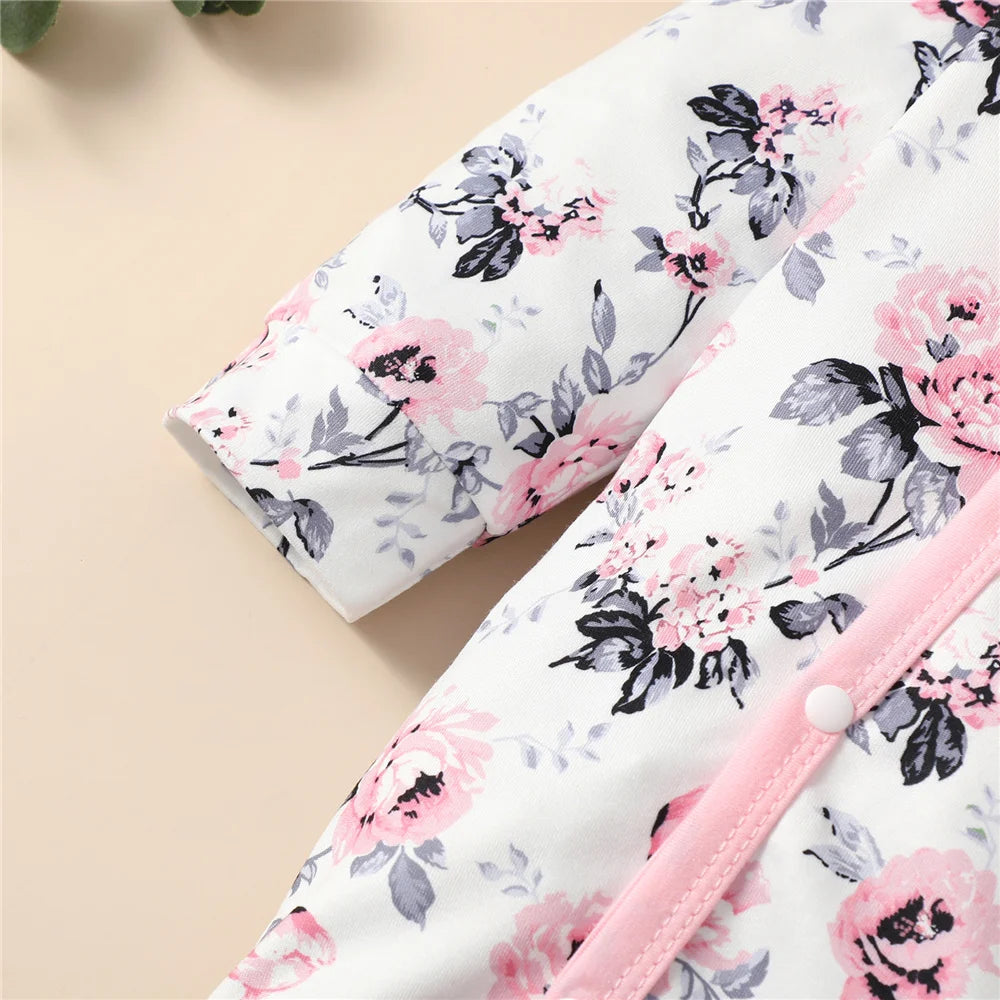 0-18 Monate Neugeborenes Baby Mädchen Strampler Kleidung Langarm Blumen Body Kostüm Süßer Baby Frühlings-Jumpsuit mit Hut